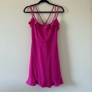 B. DARLIN Pink Strap Back Ruffle Hem Mini Dres Women Sz 13/14